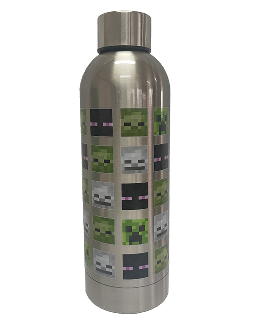 MINECRAFT GREEN MOB HEADS SS BOTTLE – SILVER – Kids Licensing