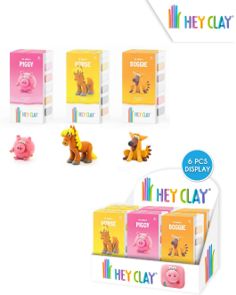 único Kids Licensing KL86200 carbón Hey Clay Knete Knete-HC18001 Hey Clay – Plastilina interactiva Animales 18 Colores 